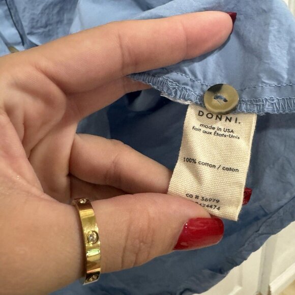 Donni. Blue Button Down Shirt Size Small S Blouse Top Short Cotton - Picture 6 of 7